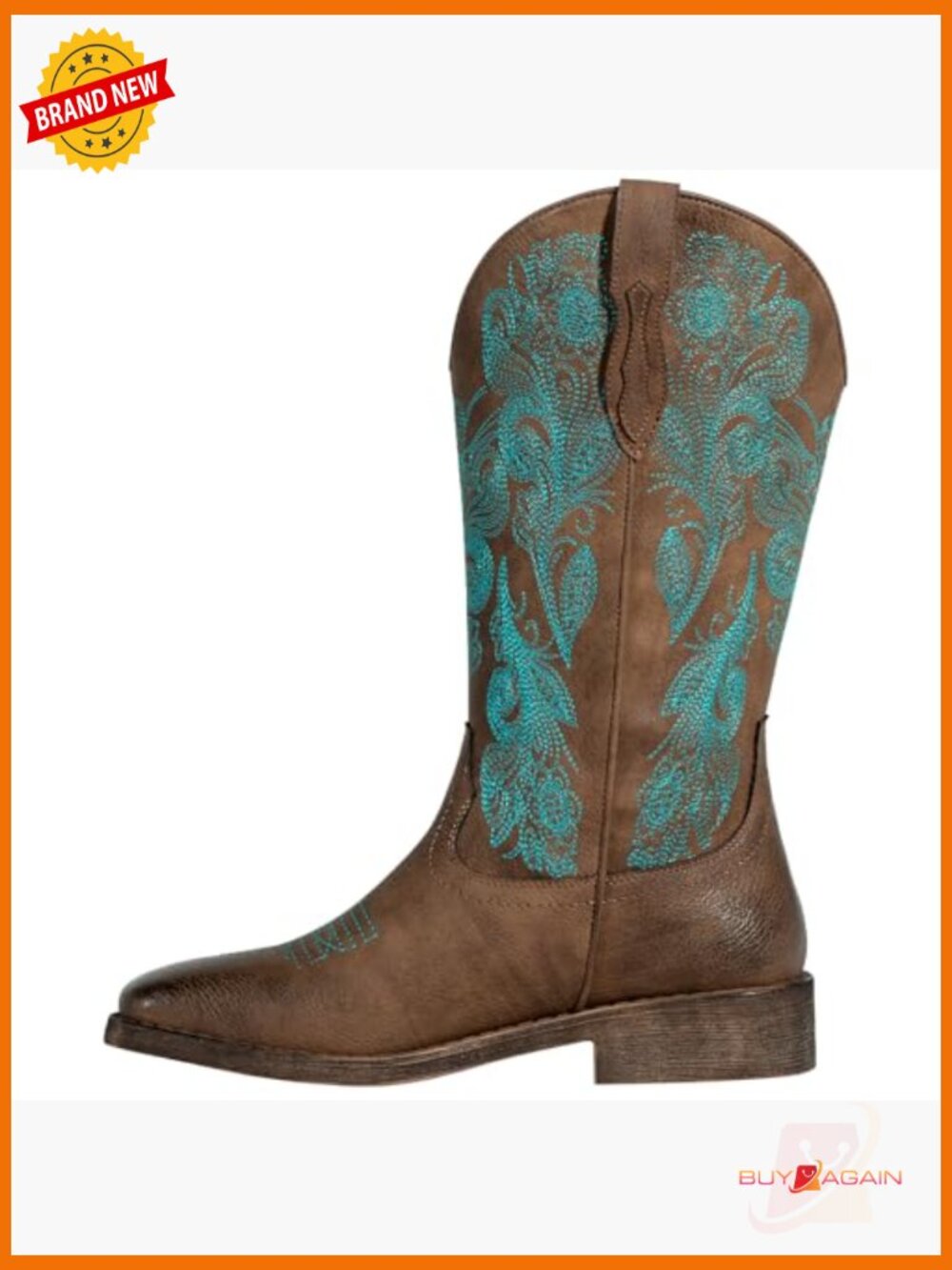 Women's Square Toe Western Boots with Flower Embroidery - Picture 5 of 7